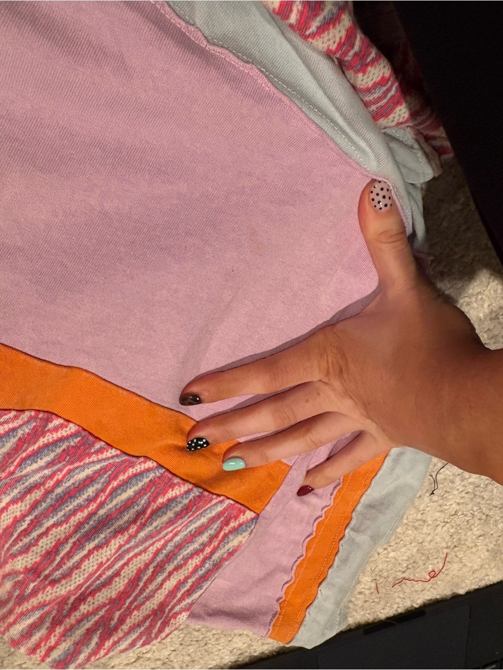 Free People Cropped Rugby Shirt in Lavender, Light Blue, Orange, Cream - Picture 4 of 5